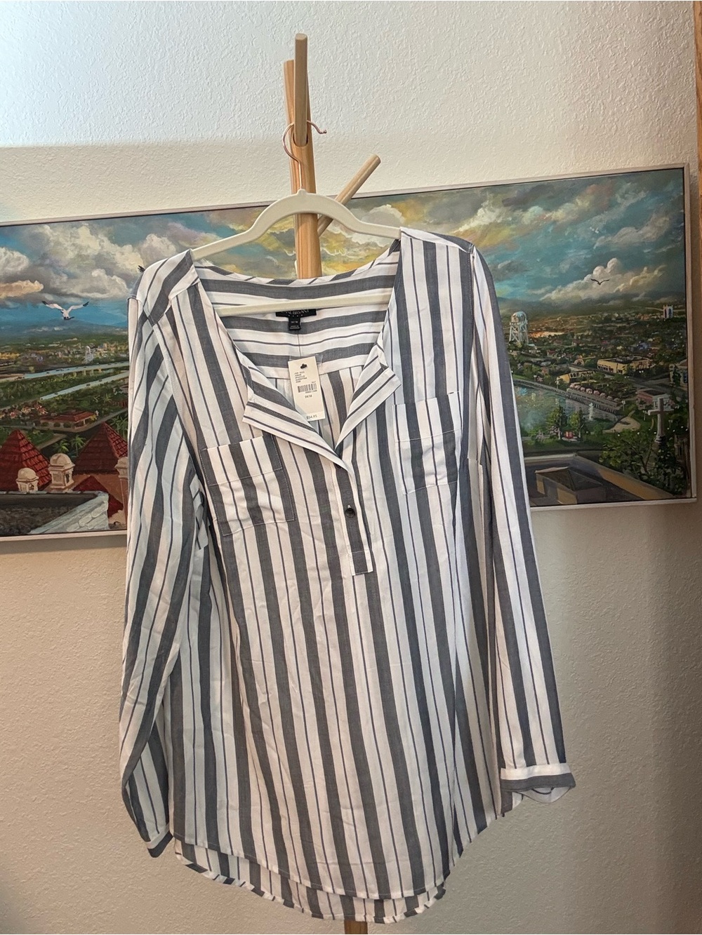 NWT Lane Bryant Striped Notch Neck Half Placket Tunic Blouse Top 14/16